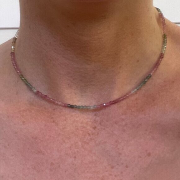 Watermelon Tourmaline Dainty Beaded Necklace Colorful Stacking Necklace PRETTY - Picture 11 of 16